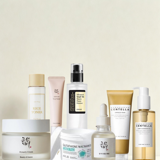 Glowchi 8-Step Hydration & Brightening Kit with Korean skincare products for radiant, glass-like skin